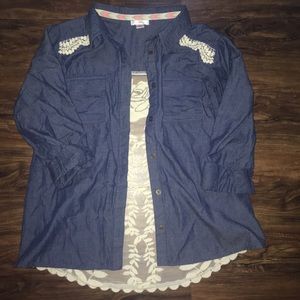 Lace Back Cambray Shirt